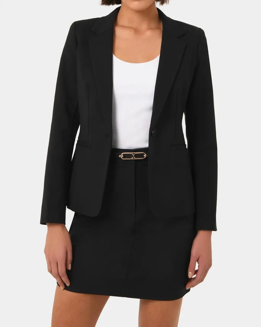 Peak Lapel Collar Suit Jacket -Black
