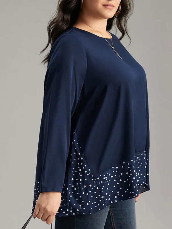 Long Sleeve Loose Polka Dot Stitching Top T-Shirt