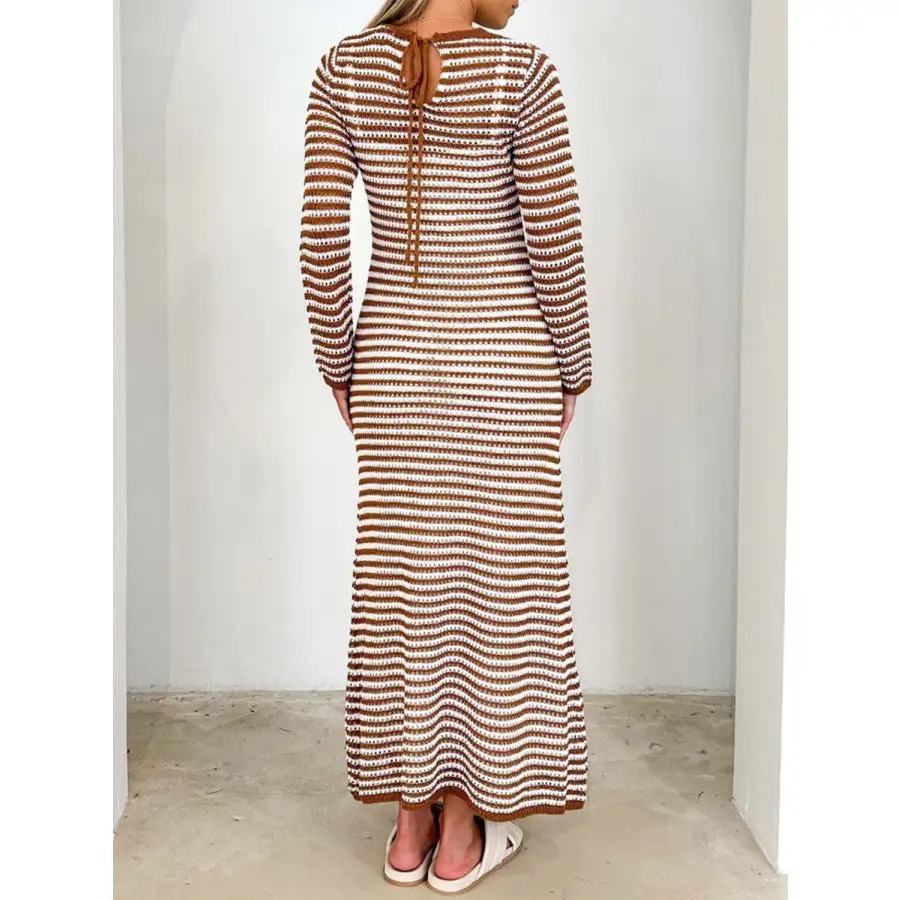 Devine Tied Round Neck Striped Sweater Dress