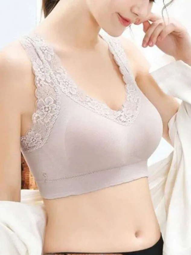 Breathable Comfortable Lace Detachable Cup Seamless  Bra