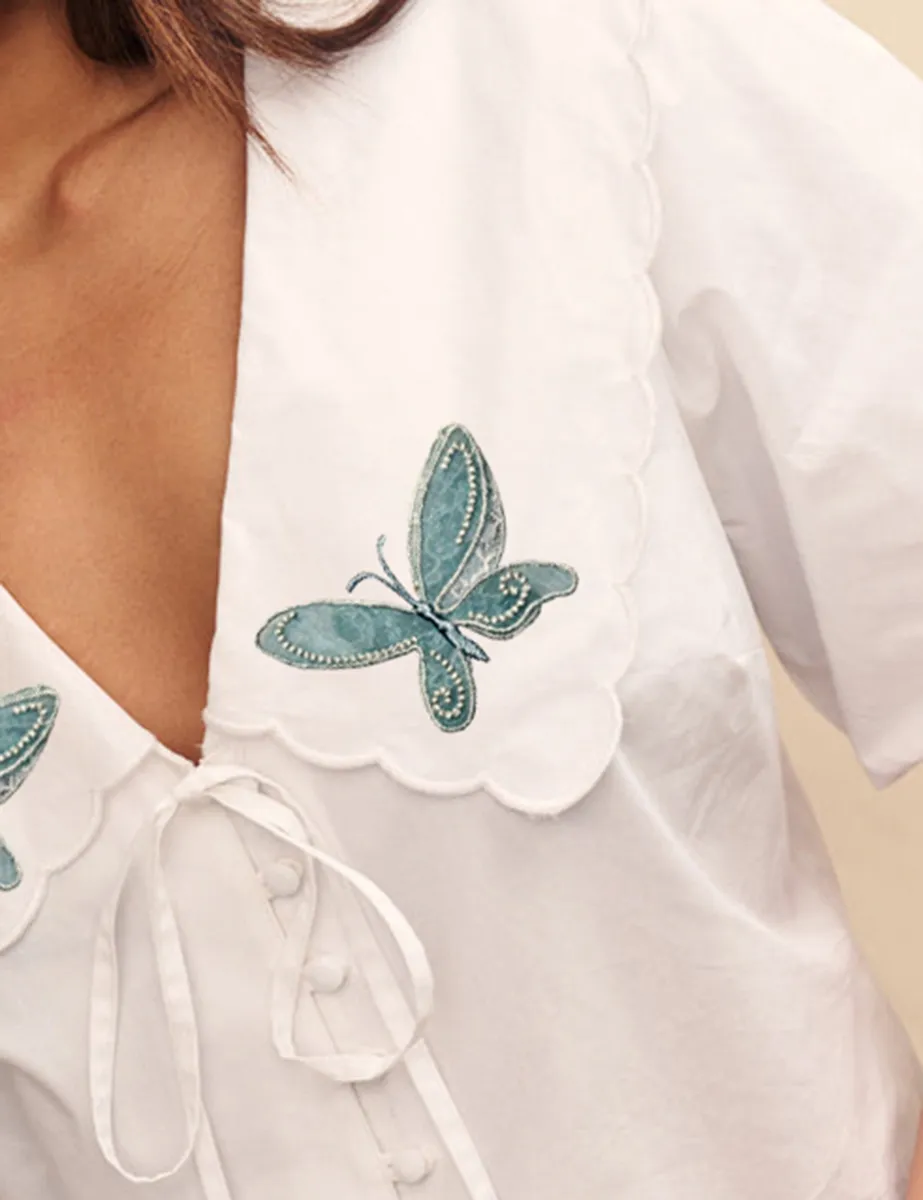 White Puff Sleeve Birdie Blouse