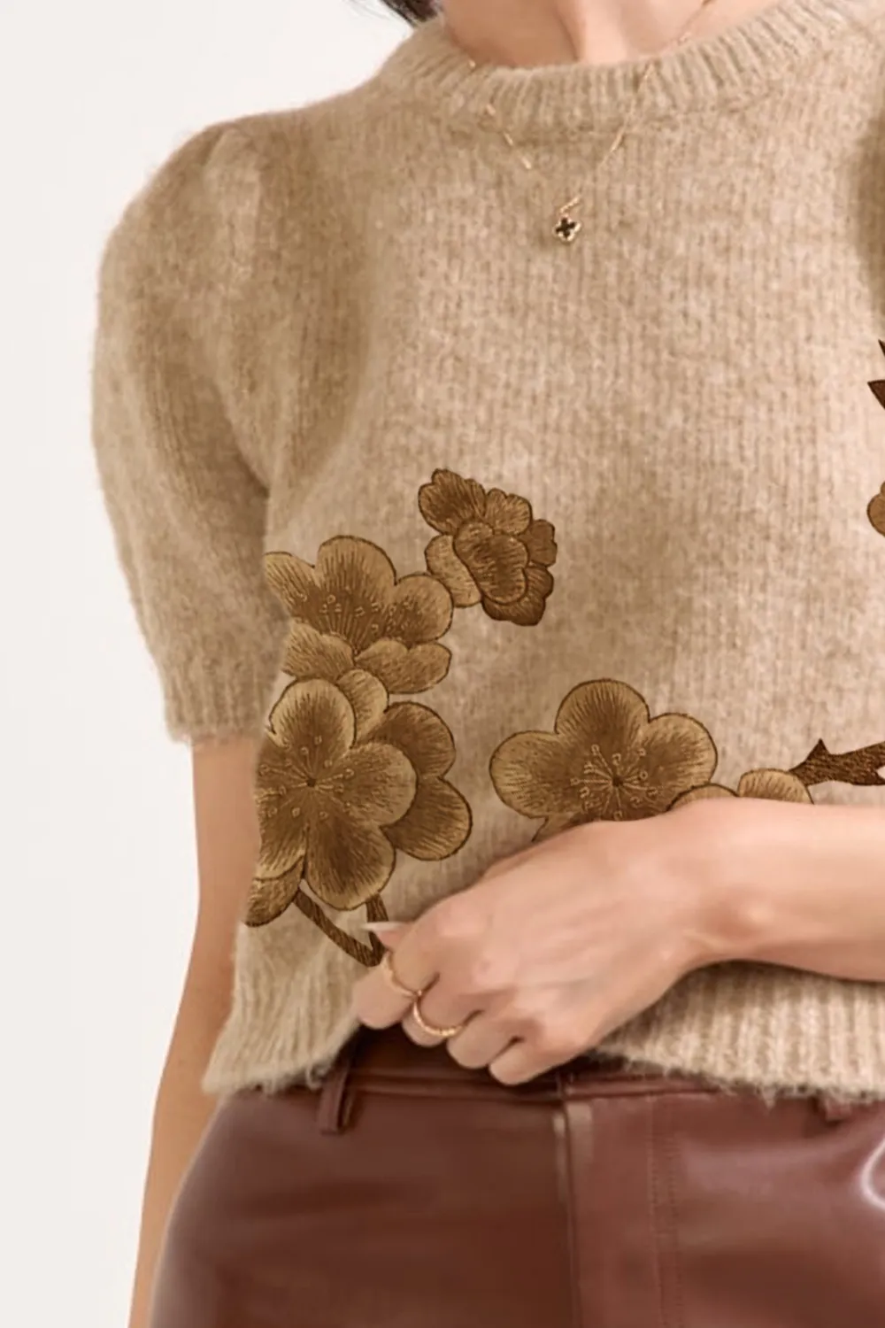 Margaret Short Puff Sleeve Sweater Top