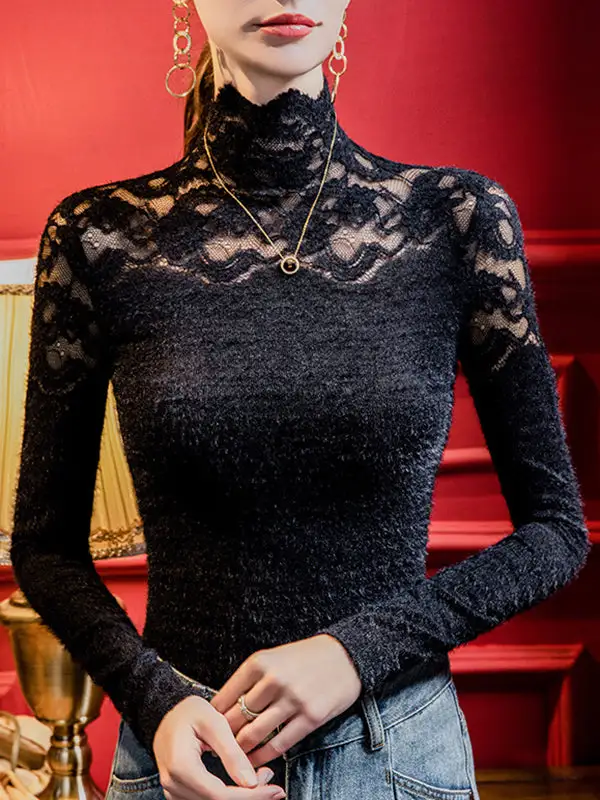 Long Sleeve Slim Fit Curve Fit Panel Detail High Neck T-Shirt