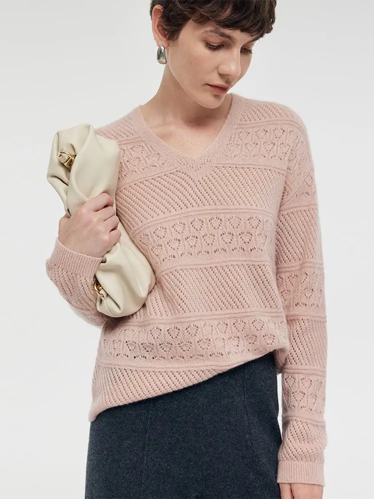 Cashmere Blend Openwork Women Sweater