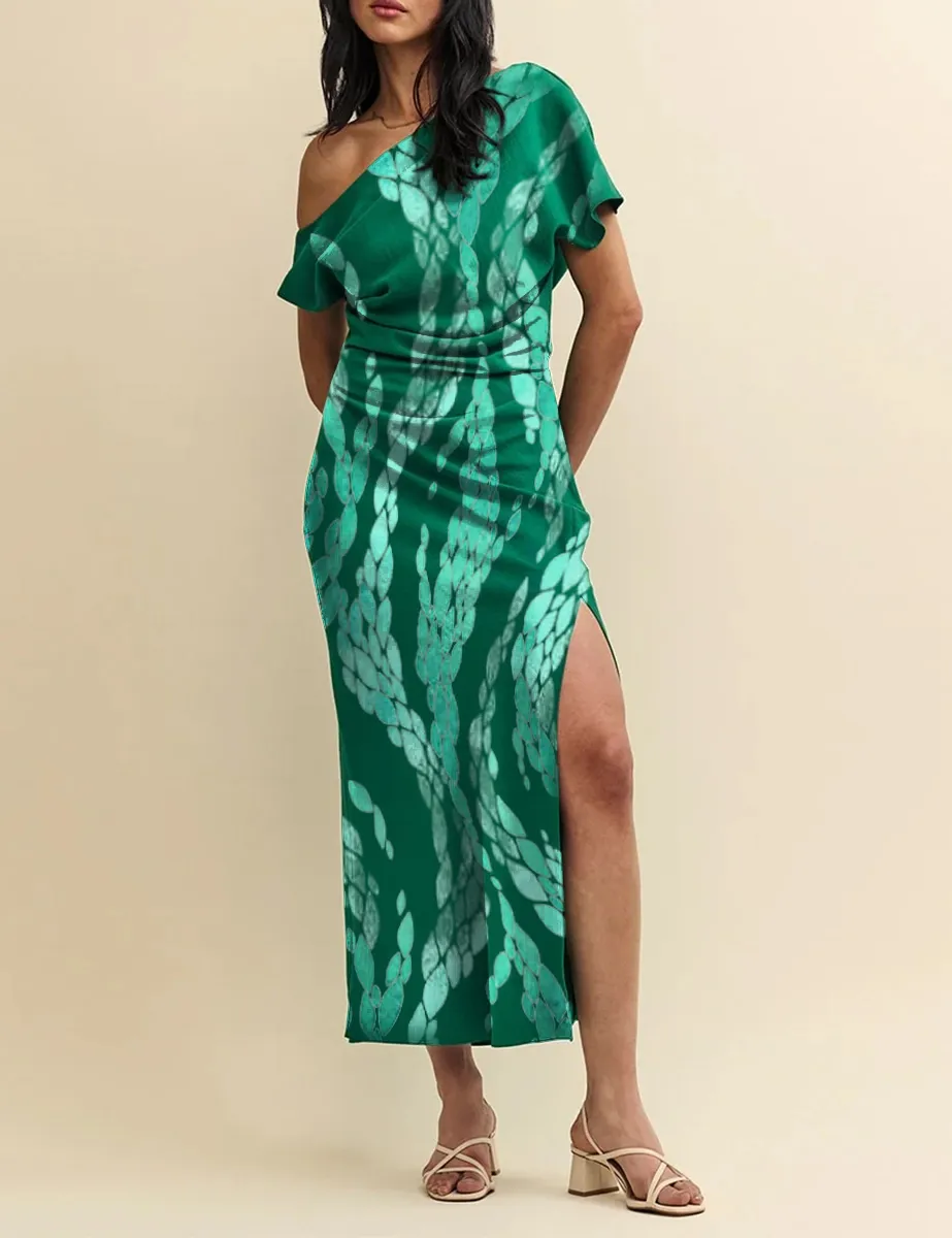 Green One Shoulder Katty Maxi Dress