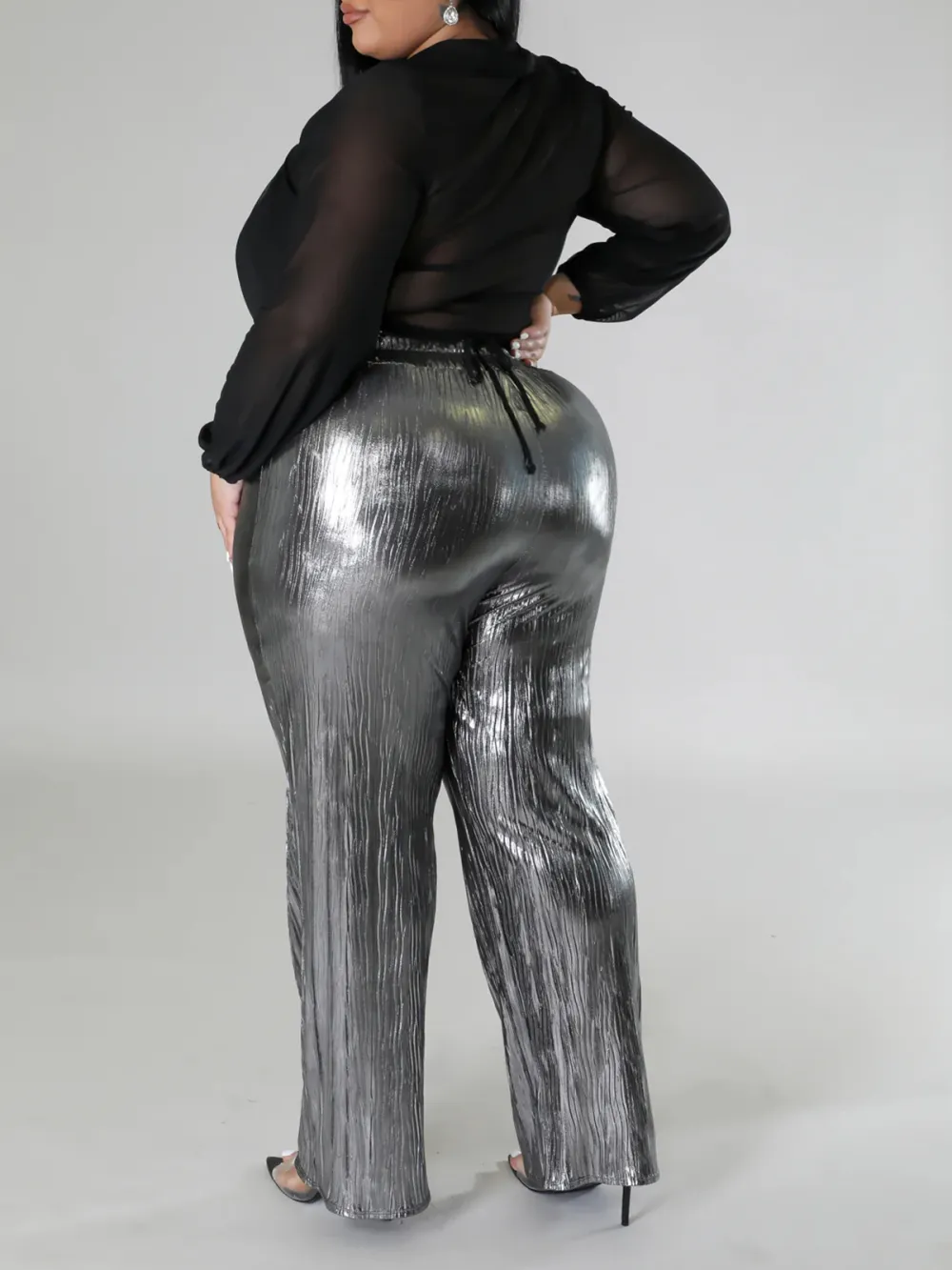 Plus-Size Fashion Women'S Glossy Fringe Pants