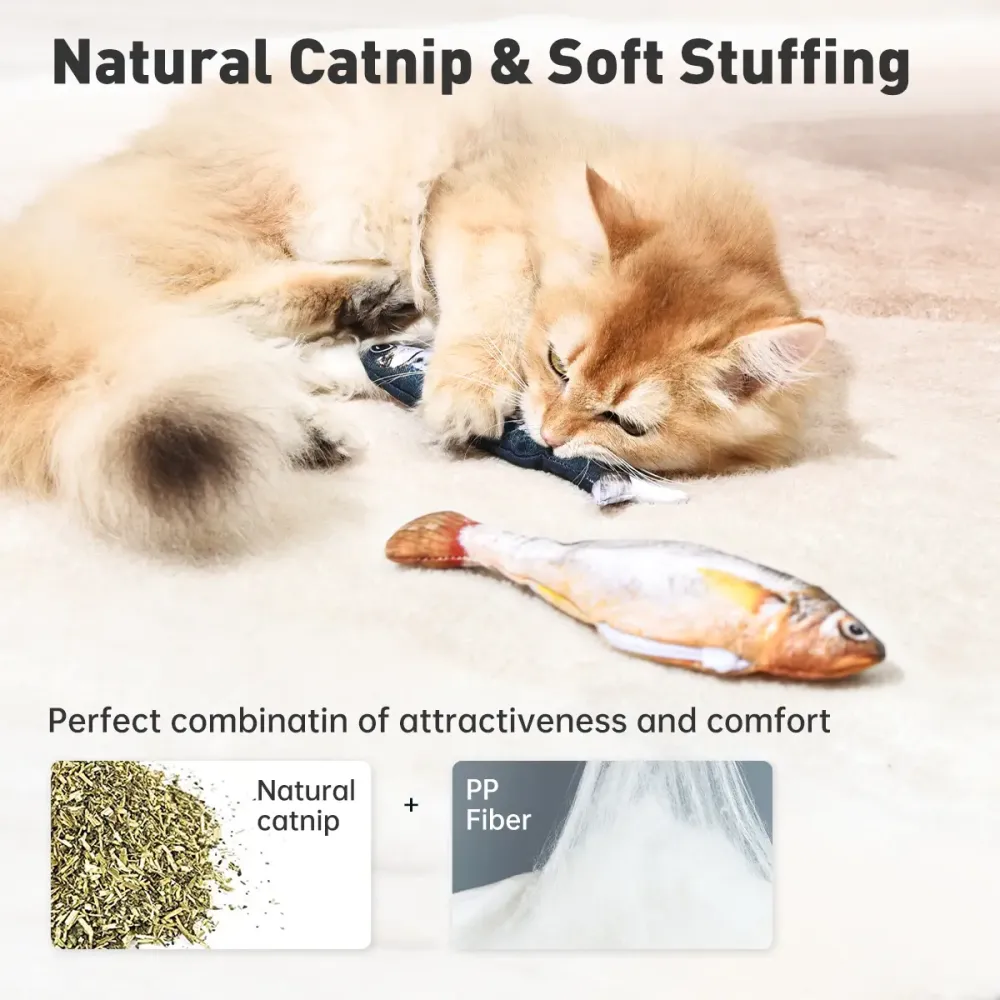 Petgravity 3-Pack Floppy Fish Cat Toys - 7.1in Mini Sardine/Saury/Yellow Croaker Shapes, Tap-Activated 3 Flapping Modes, Motion Sensor, USB Rechargeable, Interactive for Cats, Interaction