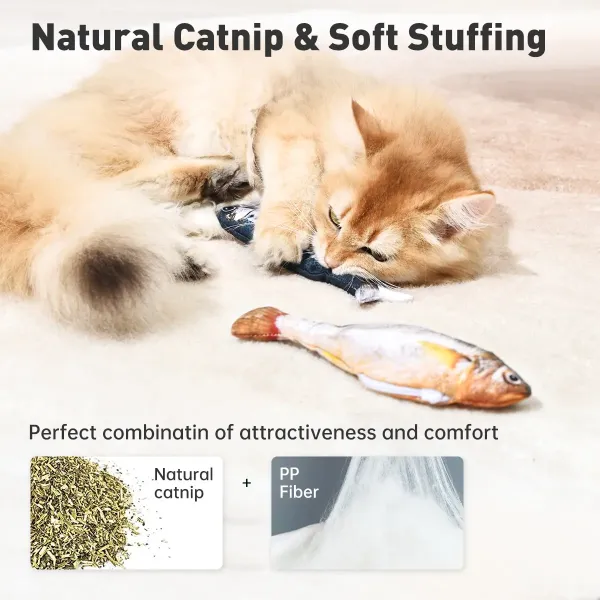 Petgravity 3-Pack Floppy Fish Cat Toys - 7.1in Mini Sardine/Saury/Yellow Croaker Shapes, Tap-Activated 3 Flapping Modes, Motion Sensor, USB Rechargeable, Interactive for Cats, Interaction
