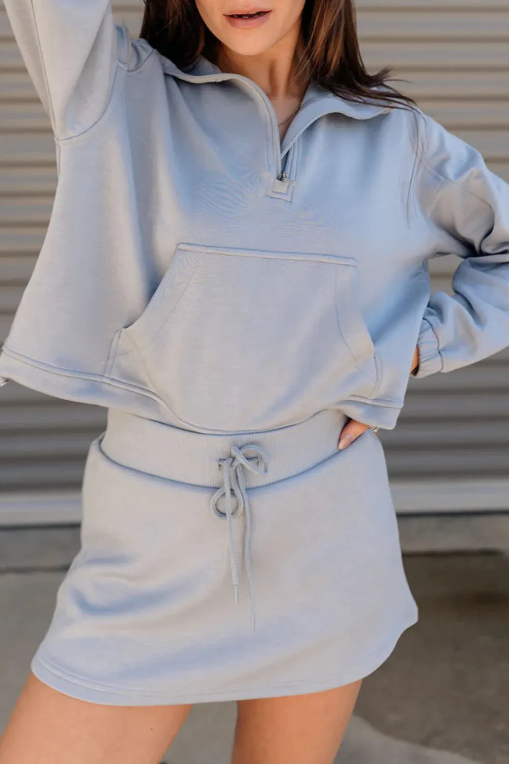 Pocketed Lapel Cropped Sweatshirt
