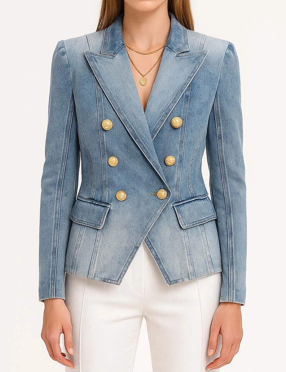 Trendy Jacket Button Denim Blazer