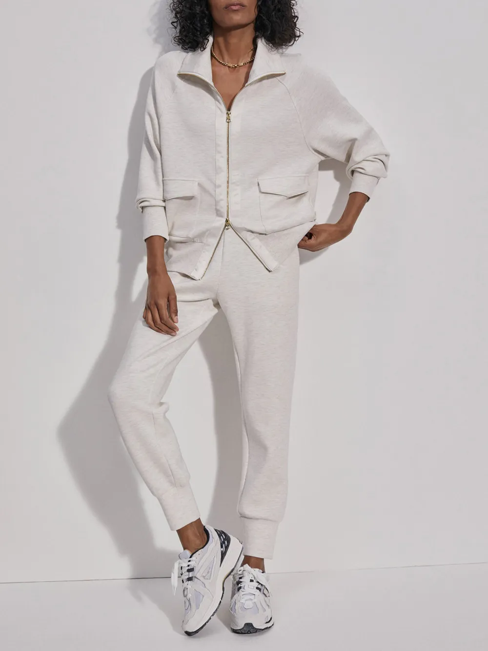 Classic Full-Zip Stand-Collar Pocketed Sweatshirt