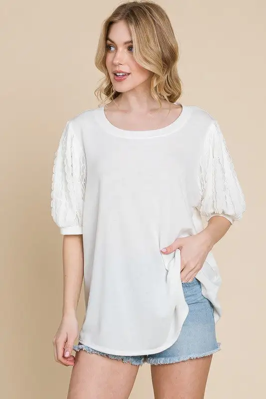 Brienna Top with Contrast Sleeves in White | URBAN ECHO SHOP