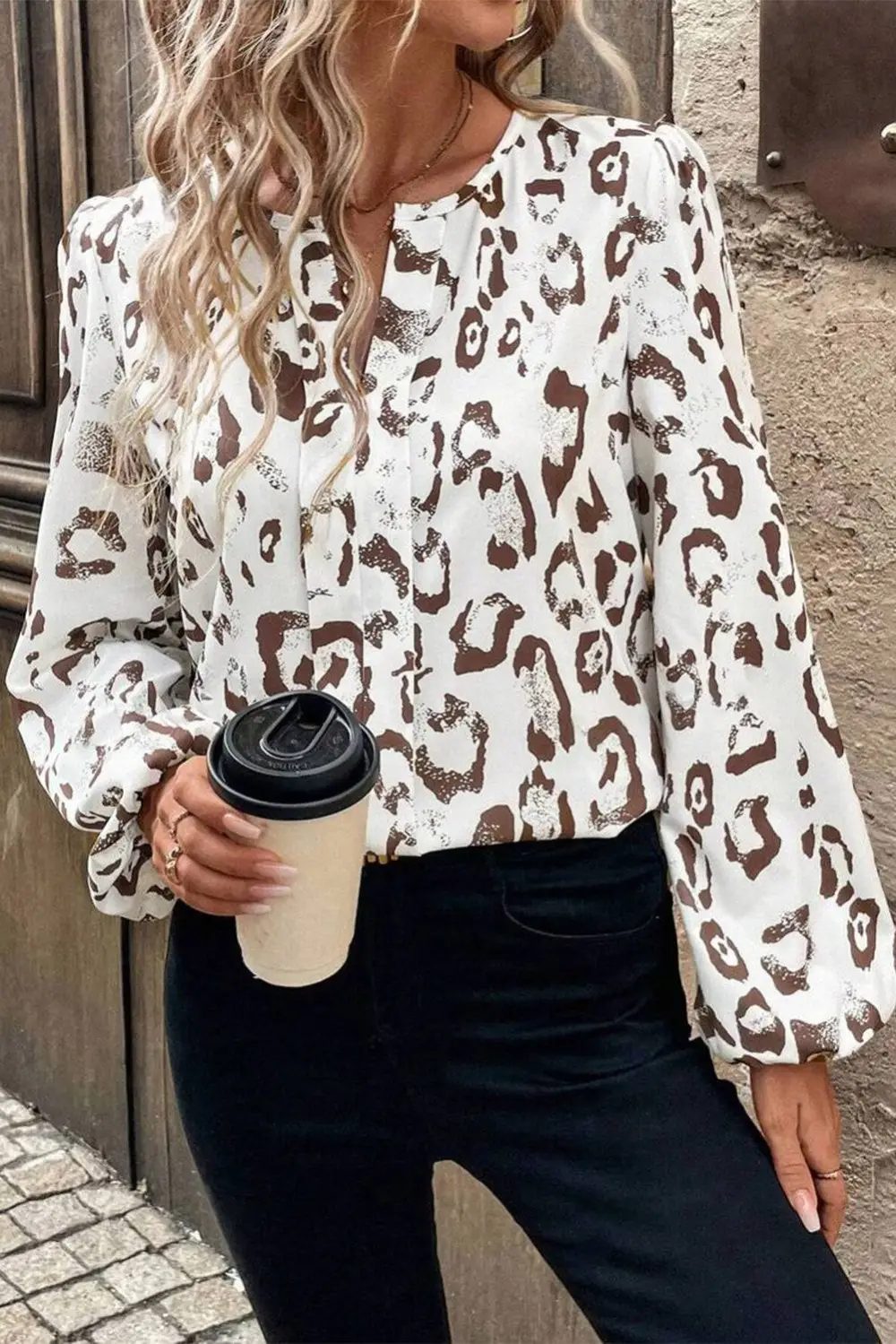 Everyday Leopard Print Split Neck Blouse