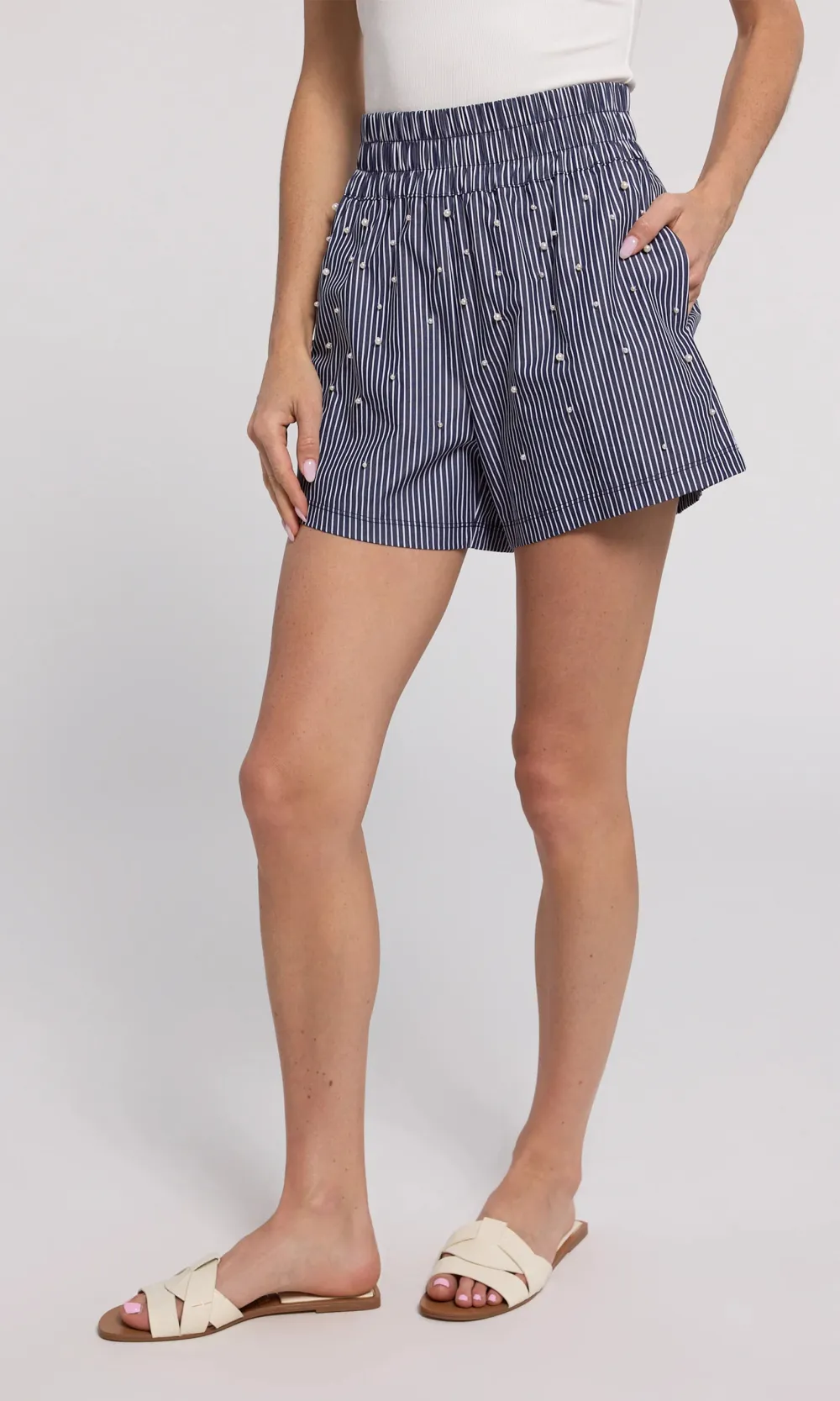 Embellished Pinstripe Shorts