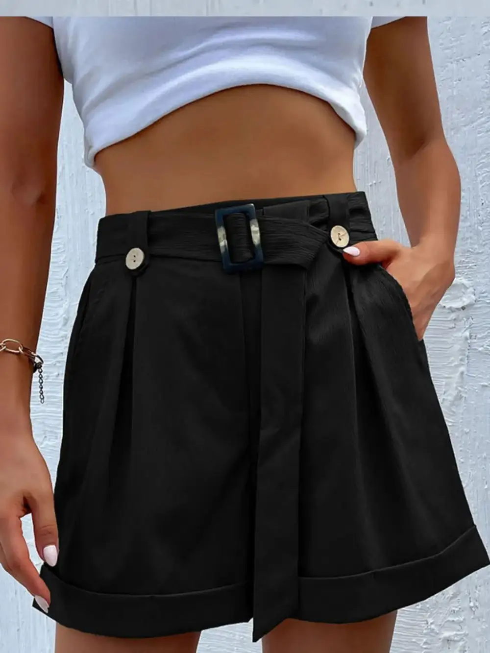 High Waisted Pleated Shorts with Belt Detail
