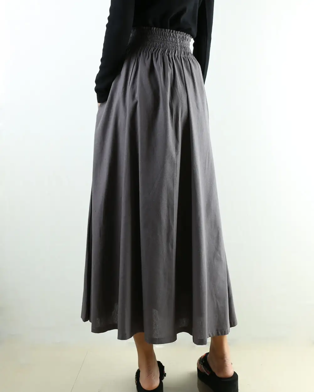 Everyday Pocketed Linen Flared Maxi Skirt