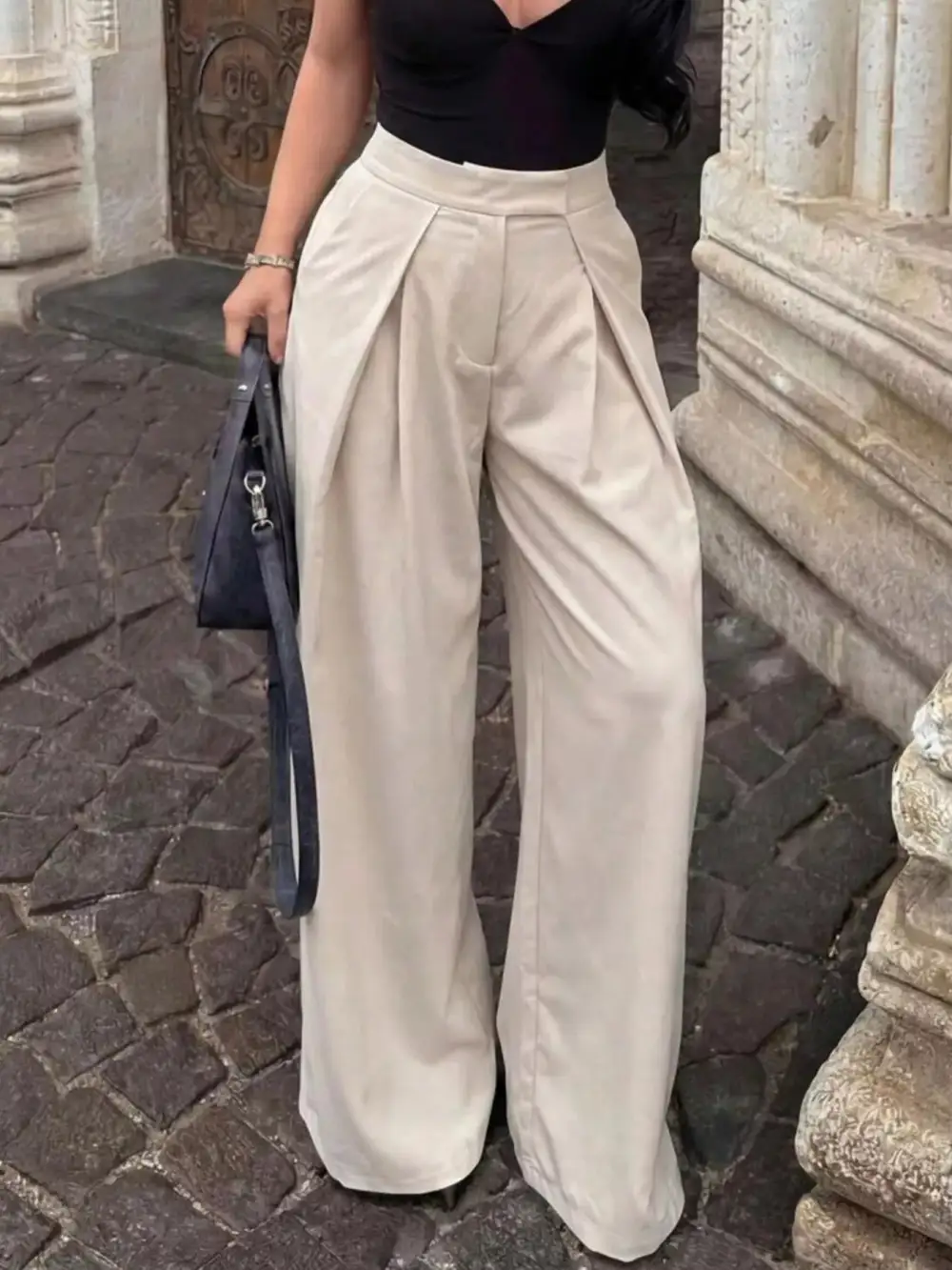 High Waisted Pleated Wide Leg Pants