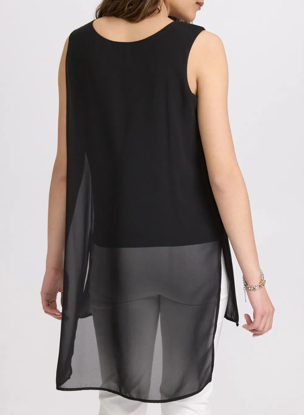 Asymmetric Black Chiffon Top