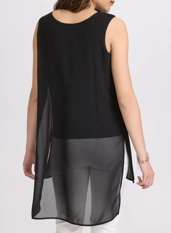 Asymmetric Black Chiffon Top