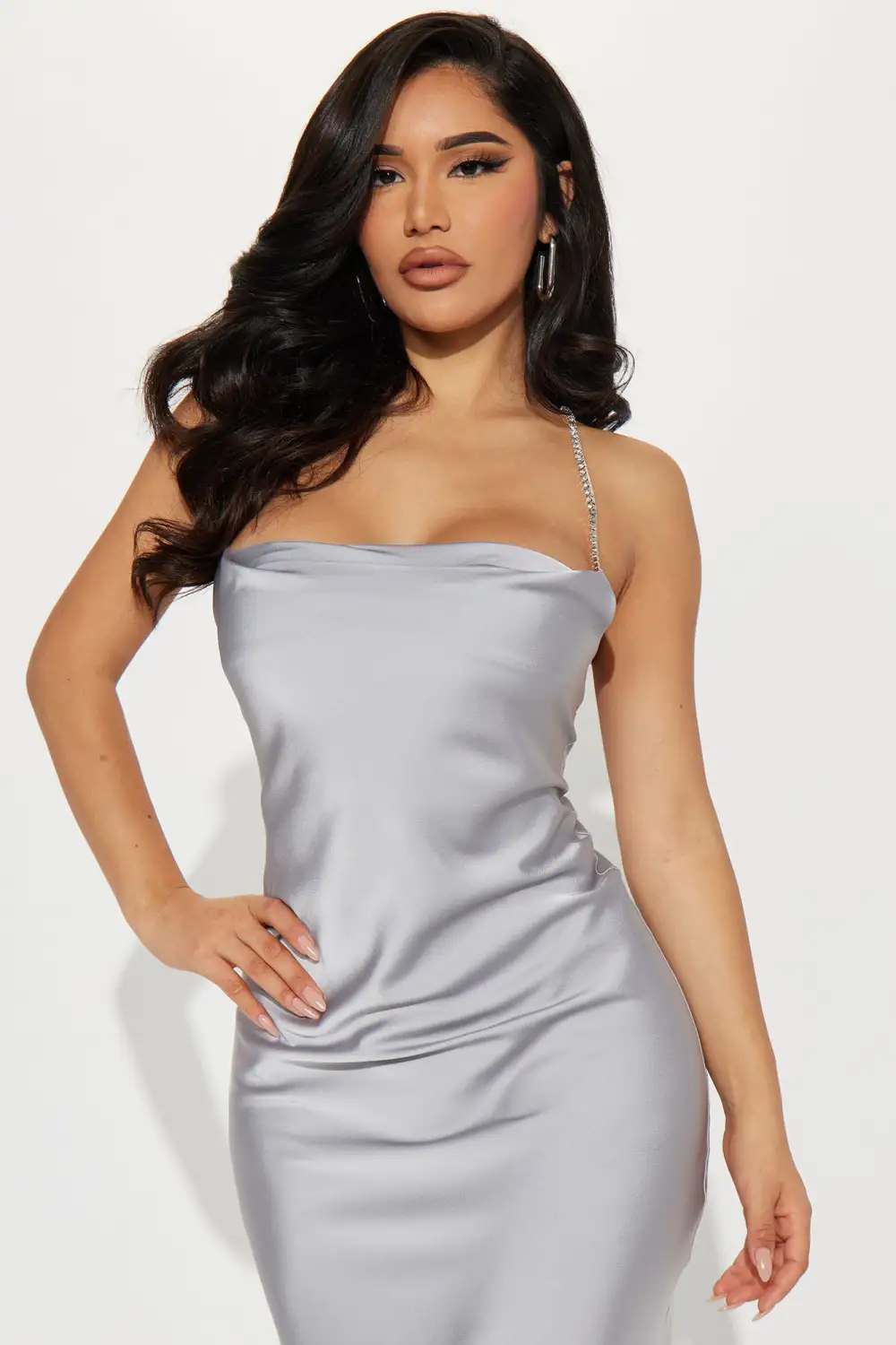 Gia Satin Maxi Dress - Grey