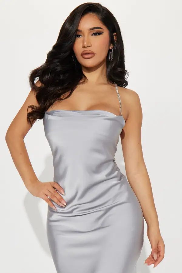 Gia Satin Maxi Dress - Grey