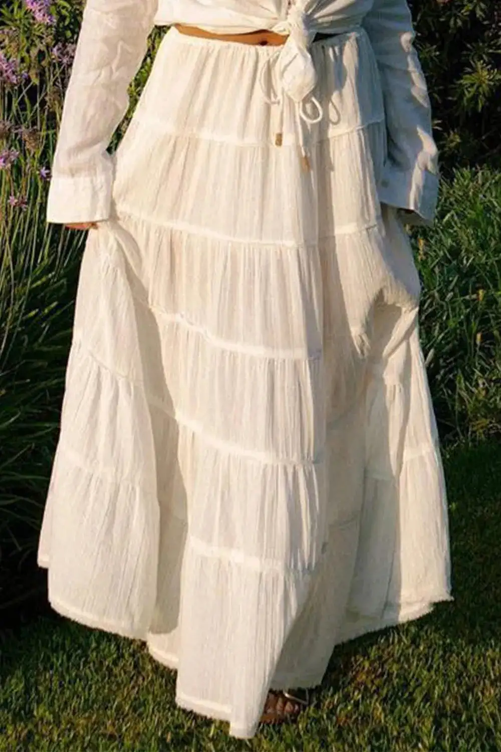 Everyday Tiered Drawstring Maxi Skirt