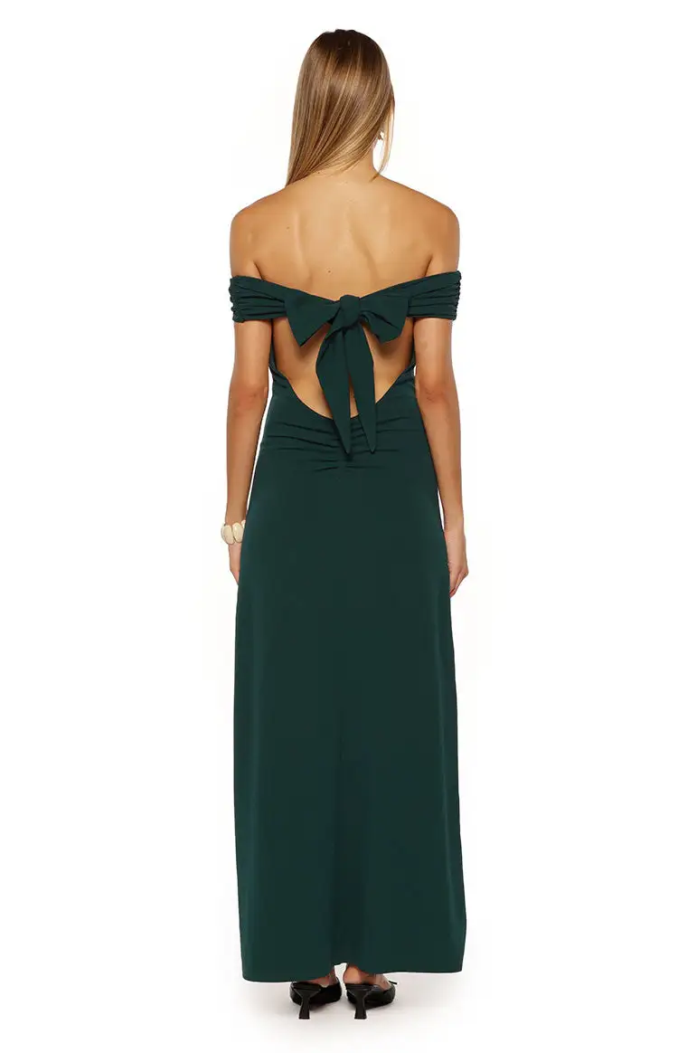 Flowy Off the Shoulder Crepe Maxi Dress