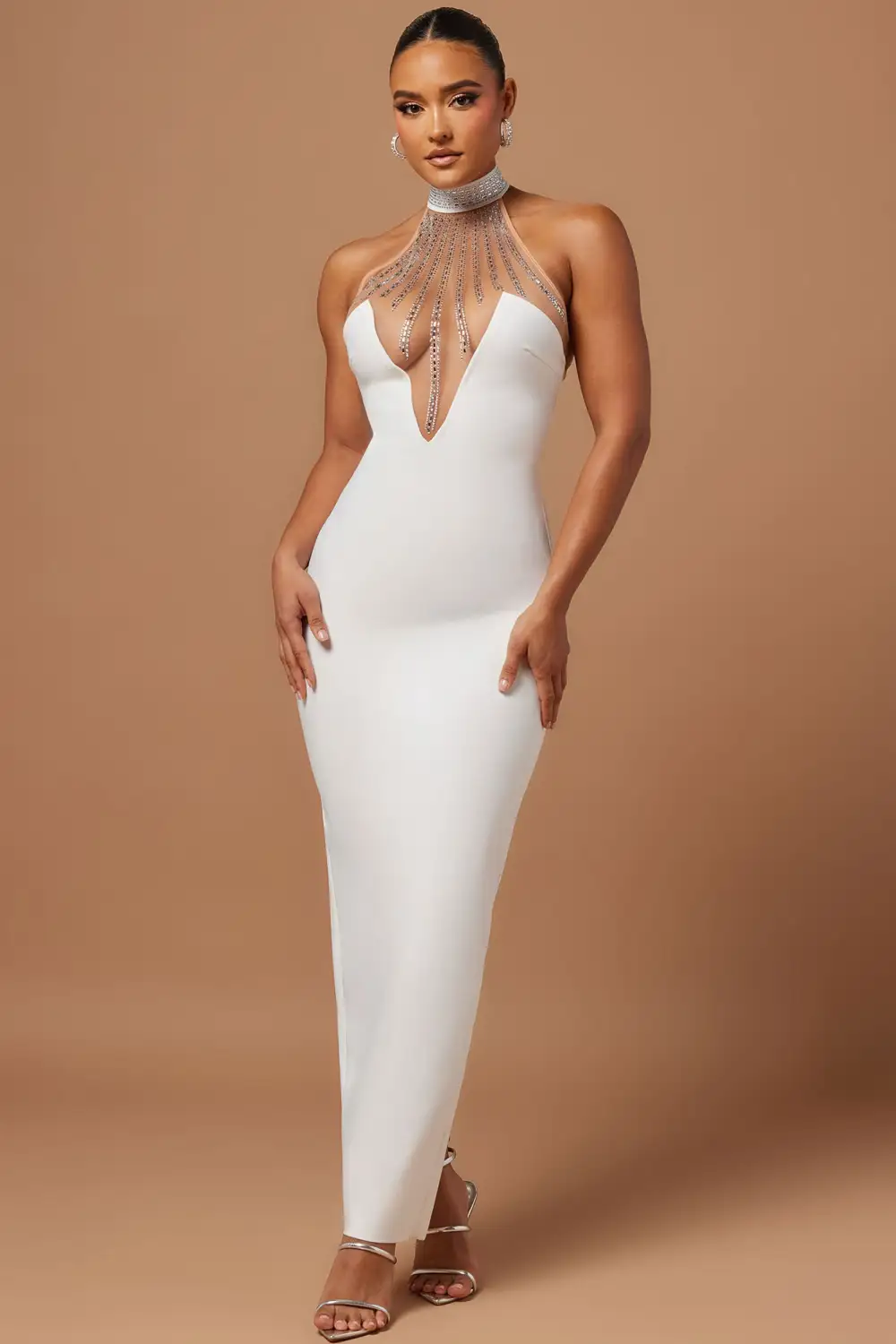 Lina Embellished Bandage Maxi Dress - White