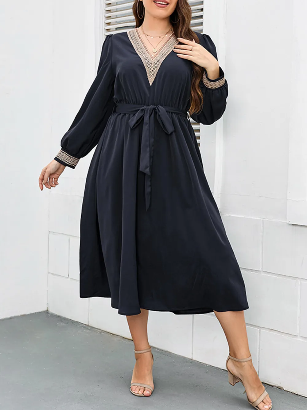 New Dress Women Fashion Large Size Loose V Neck Dress