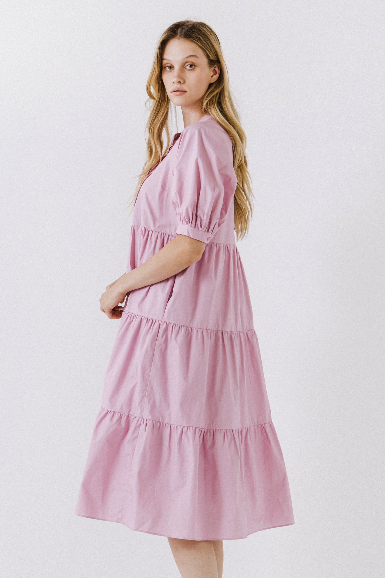 Short Puff Sleeve Midi Dress