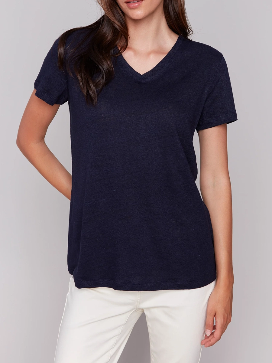 Cool Linen Breathable V-Neck Short Sleeves