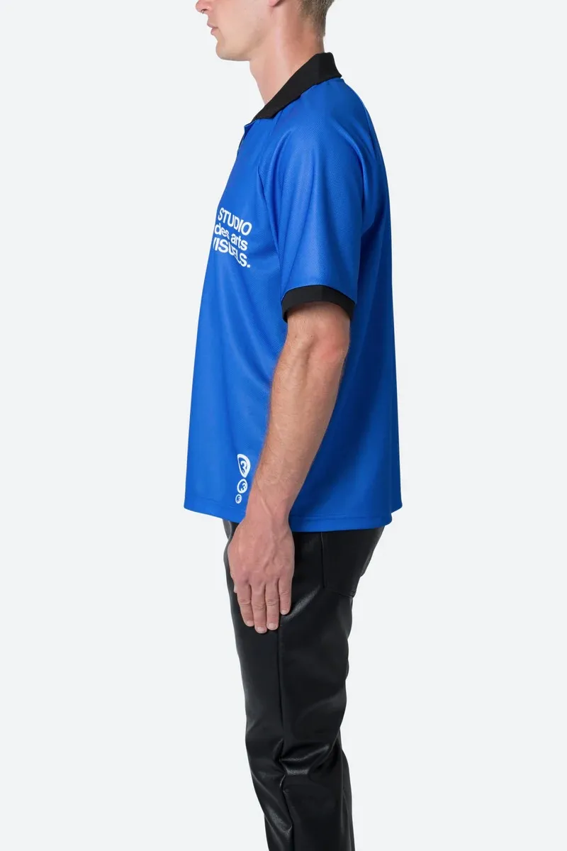 BLUE WITH RED AND WHITE PATTERN POLO SHIRT