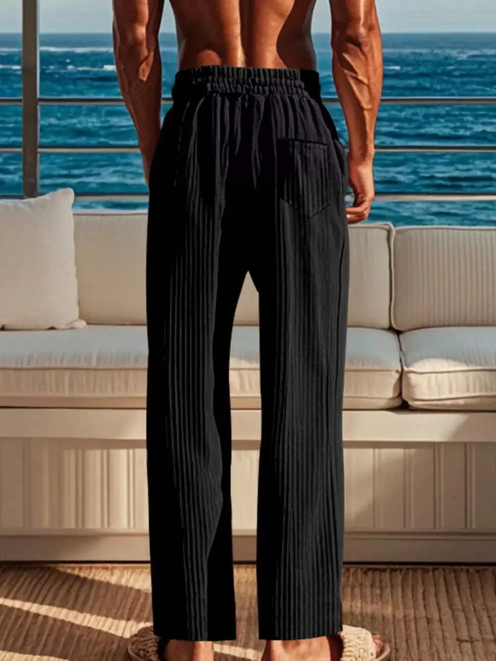 Men's Full Size Ribbed Knit Wide Leg Pants