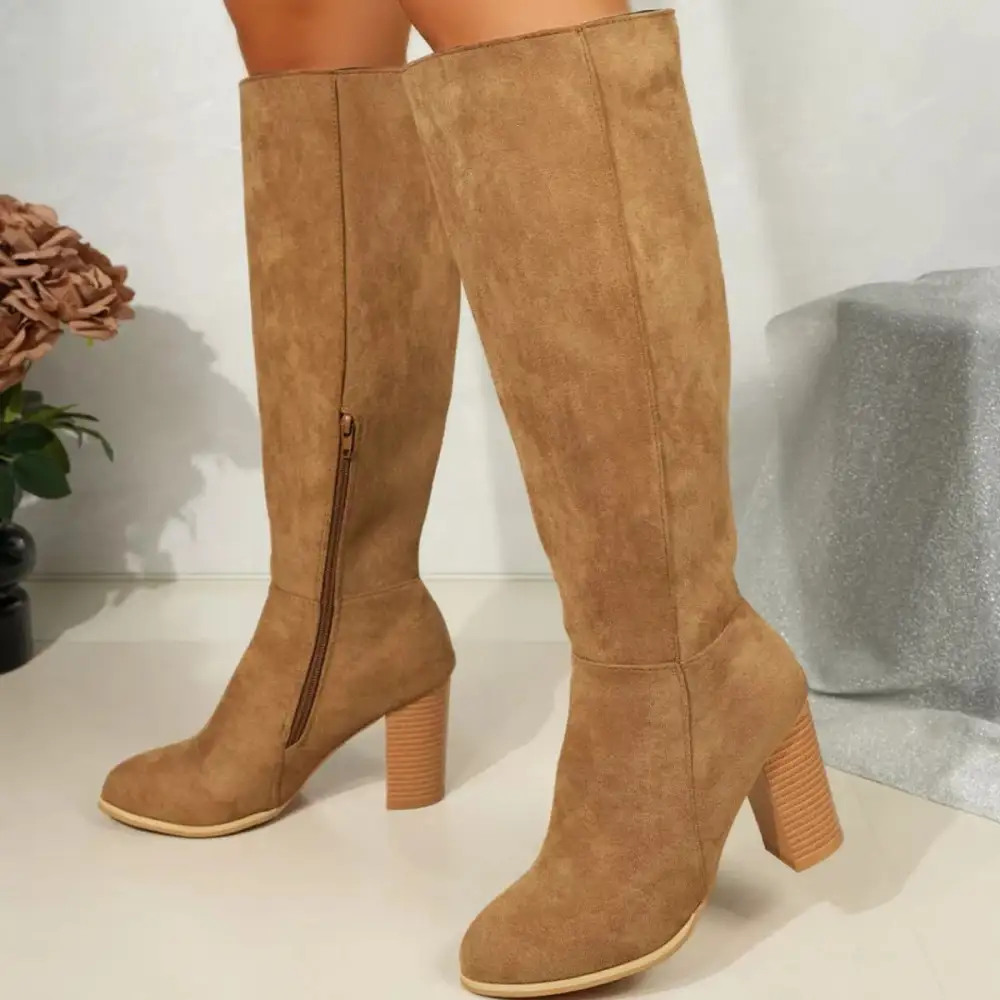Textured Pointed Toe Block Heel Boots