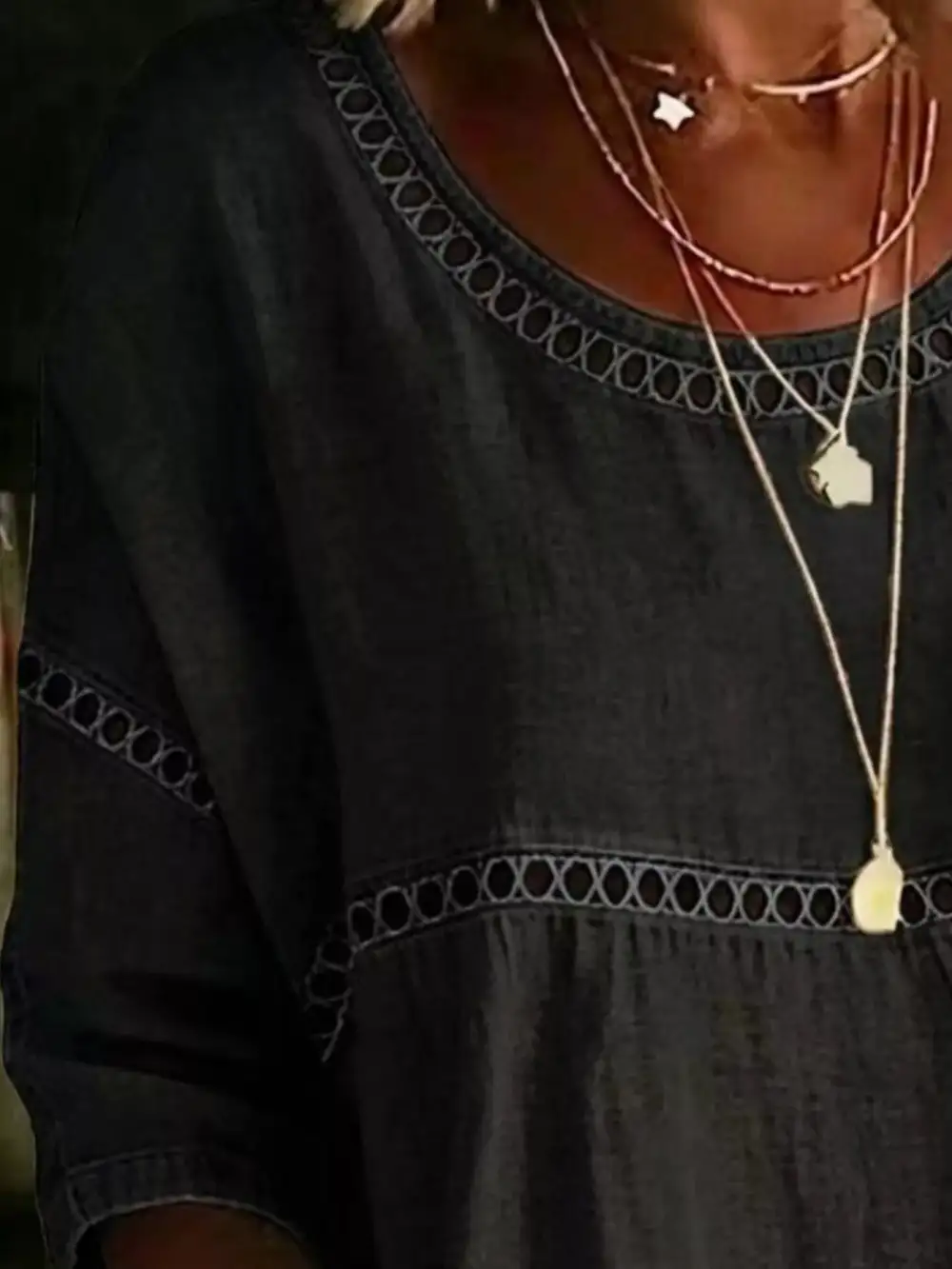 Hollow Out Round Neck Top Plus