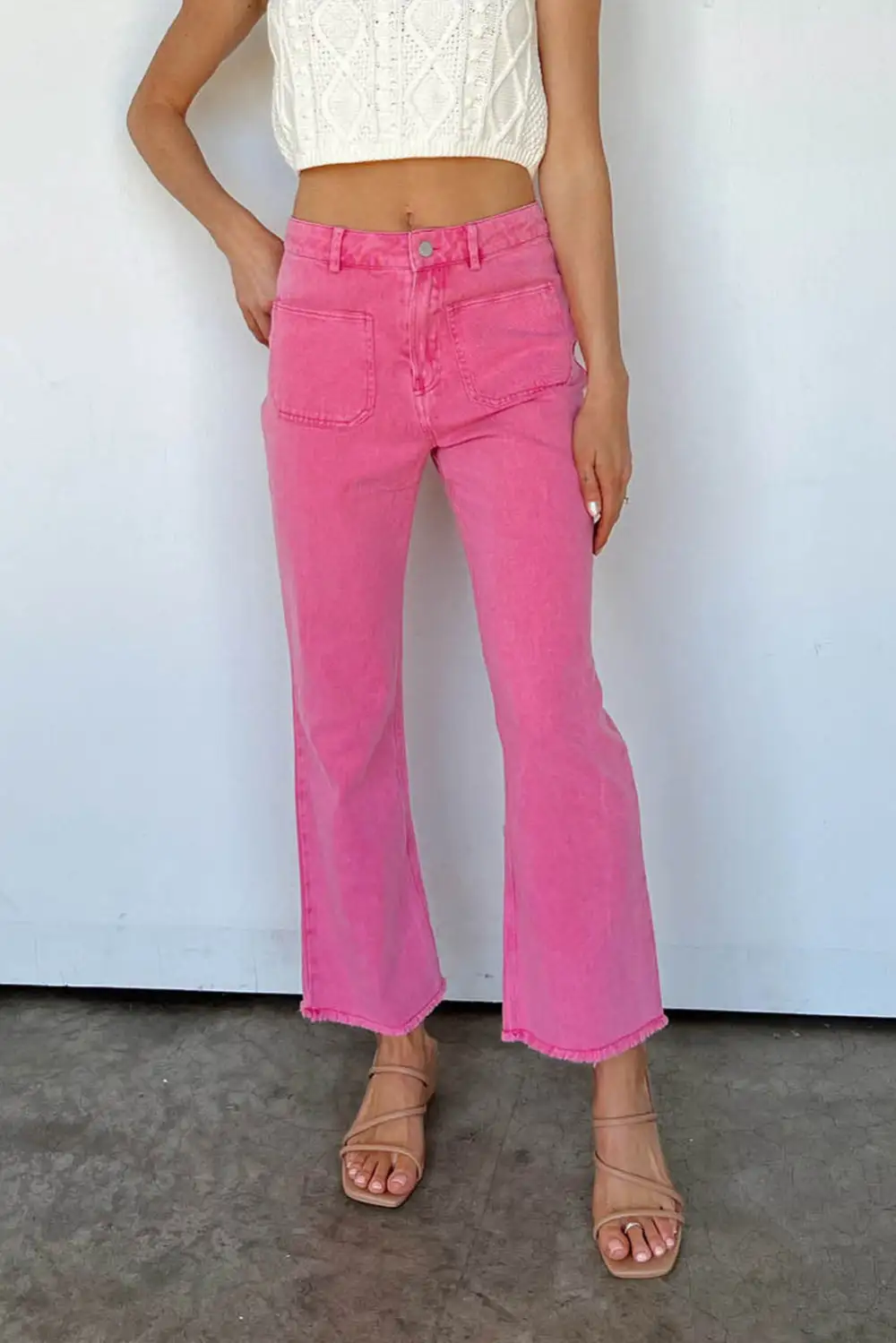 Ankle-Length Flare Leg Raw Hem Jeans
