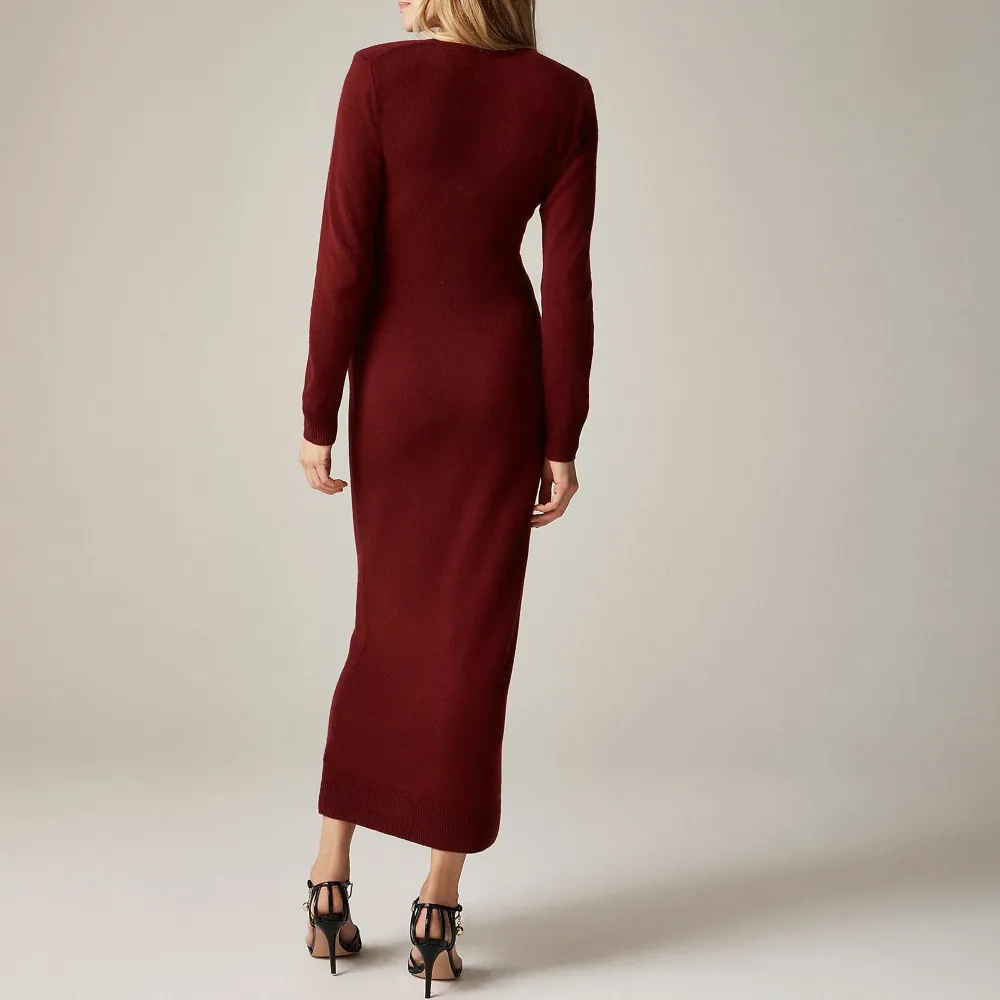 Crew Neck Long-Sleeve Vashmere Sweater-Dresses