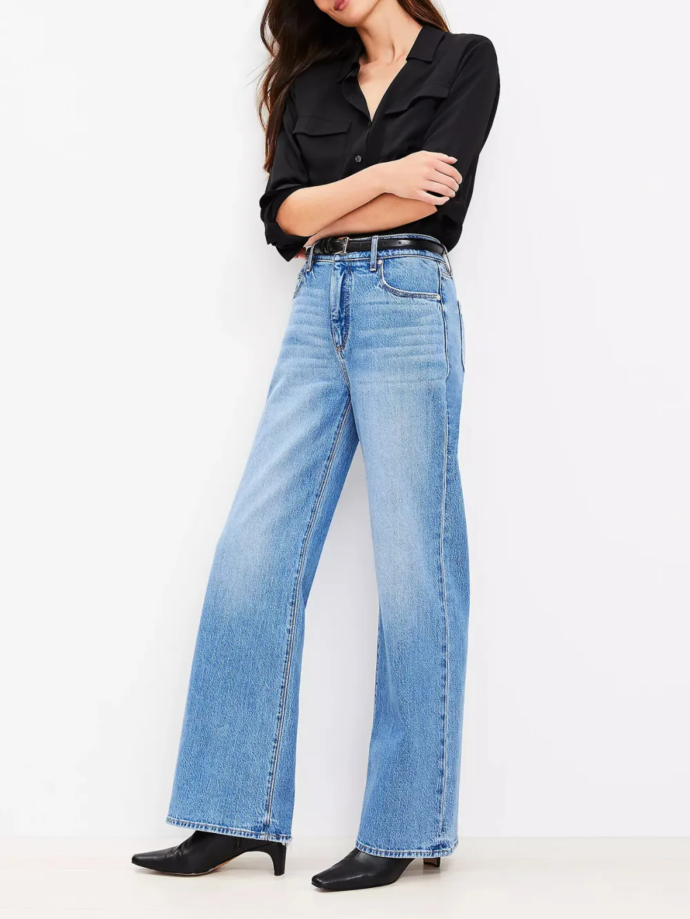 High Rise Wide Leg Jeans In Bright Mid Indigo Wash