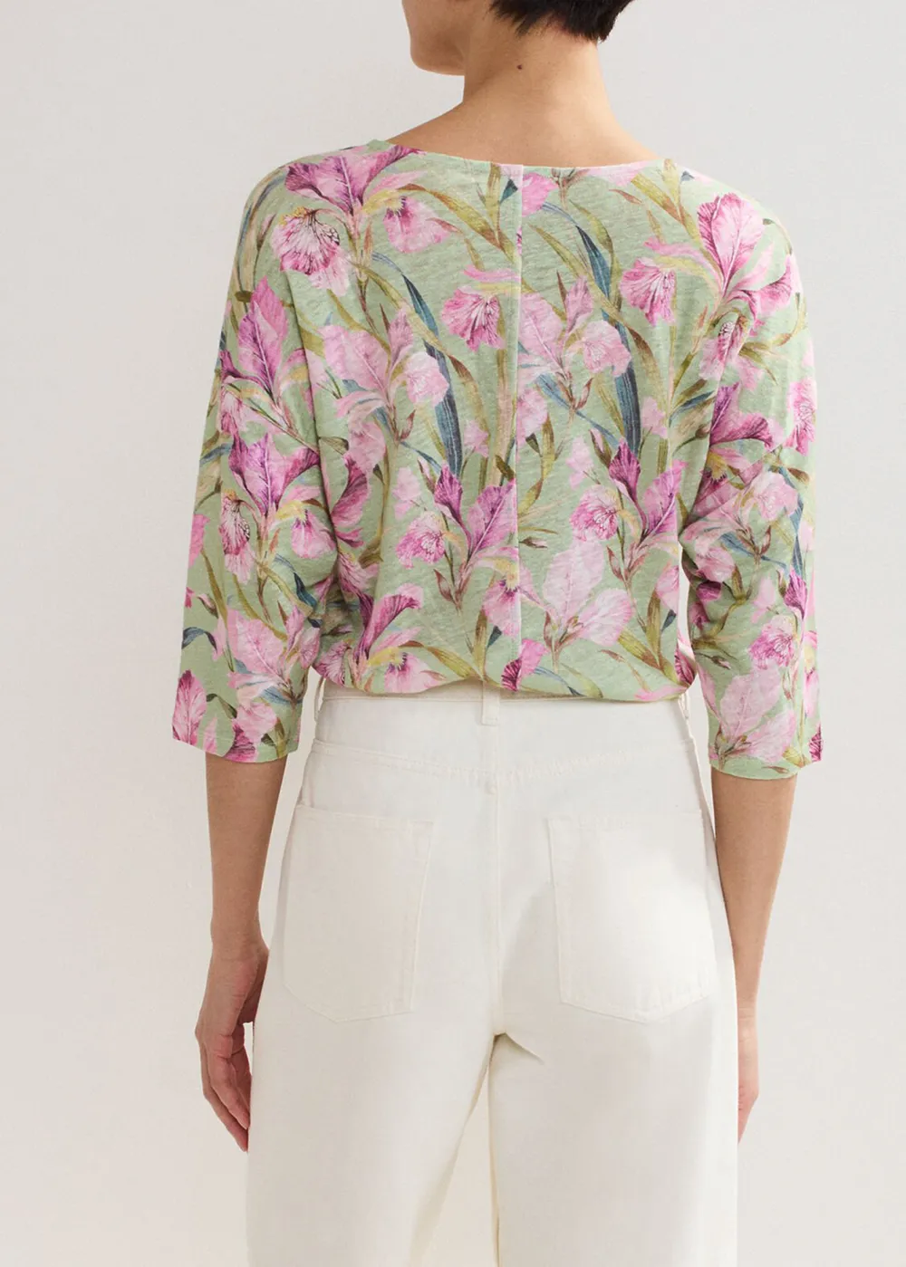 Smooth Linen Art Print V-Neck Top
