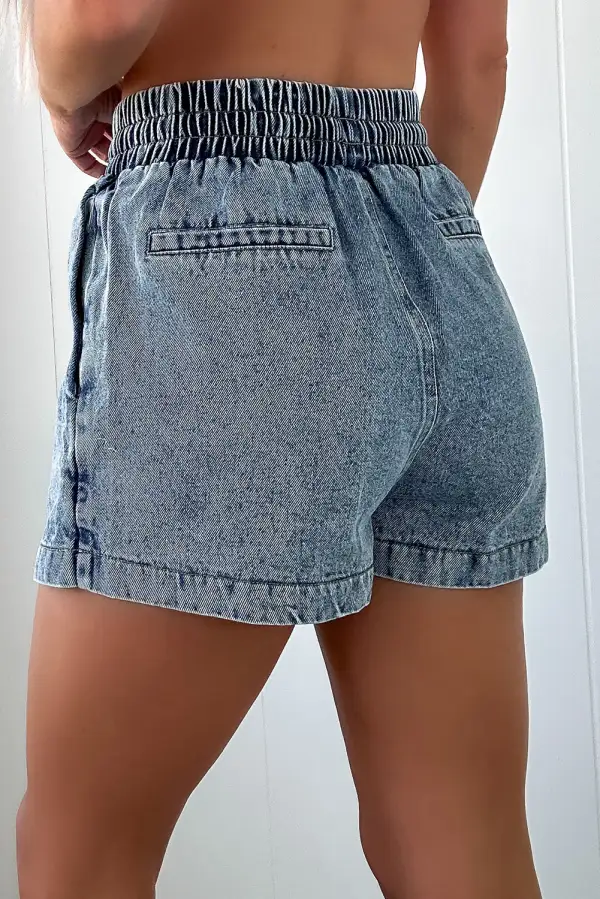 Everyday Drawstring High Waist Pocketed Denim Shorts