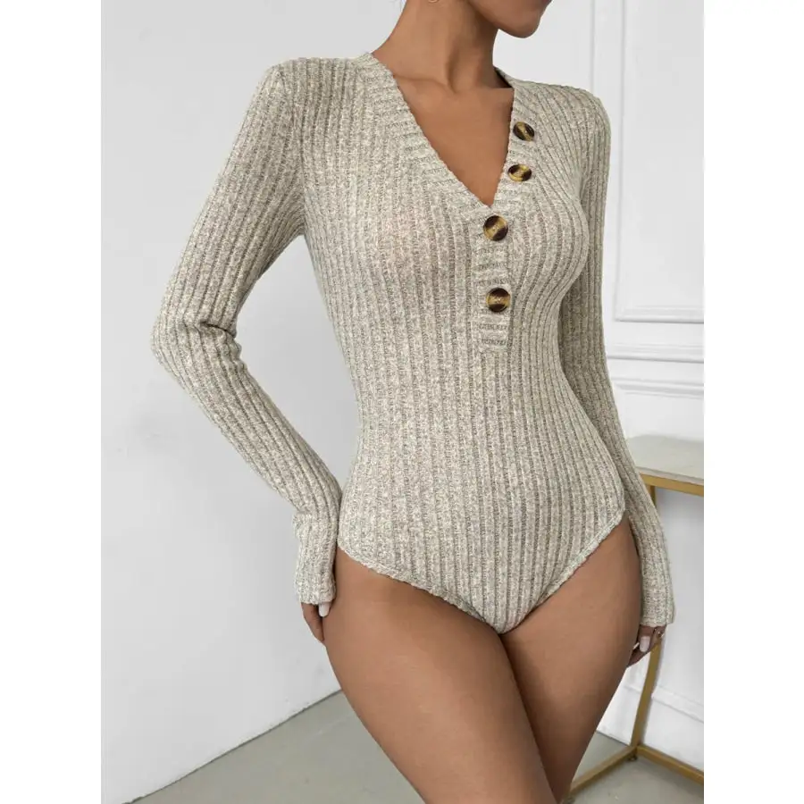 V Neck Long Sleeve Bodysuit Apparel