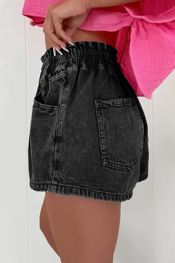 Drawstring High Waist Denim Shorts With Pockets