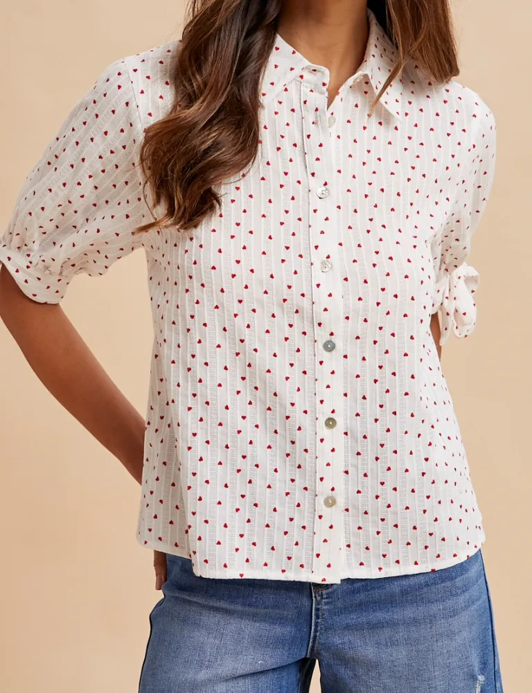 Hearts Button Front Down Top