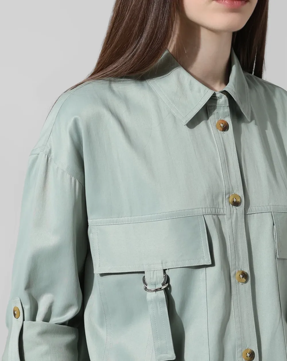 Green Utility Loose Fit Co-ord Set Shirt