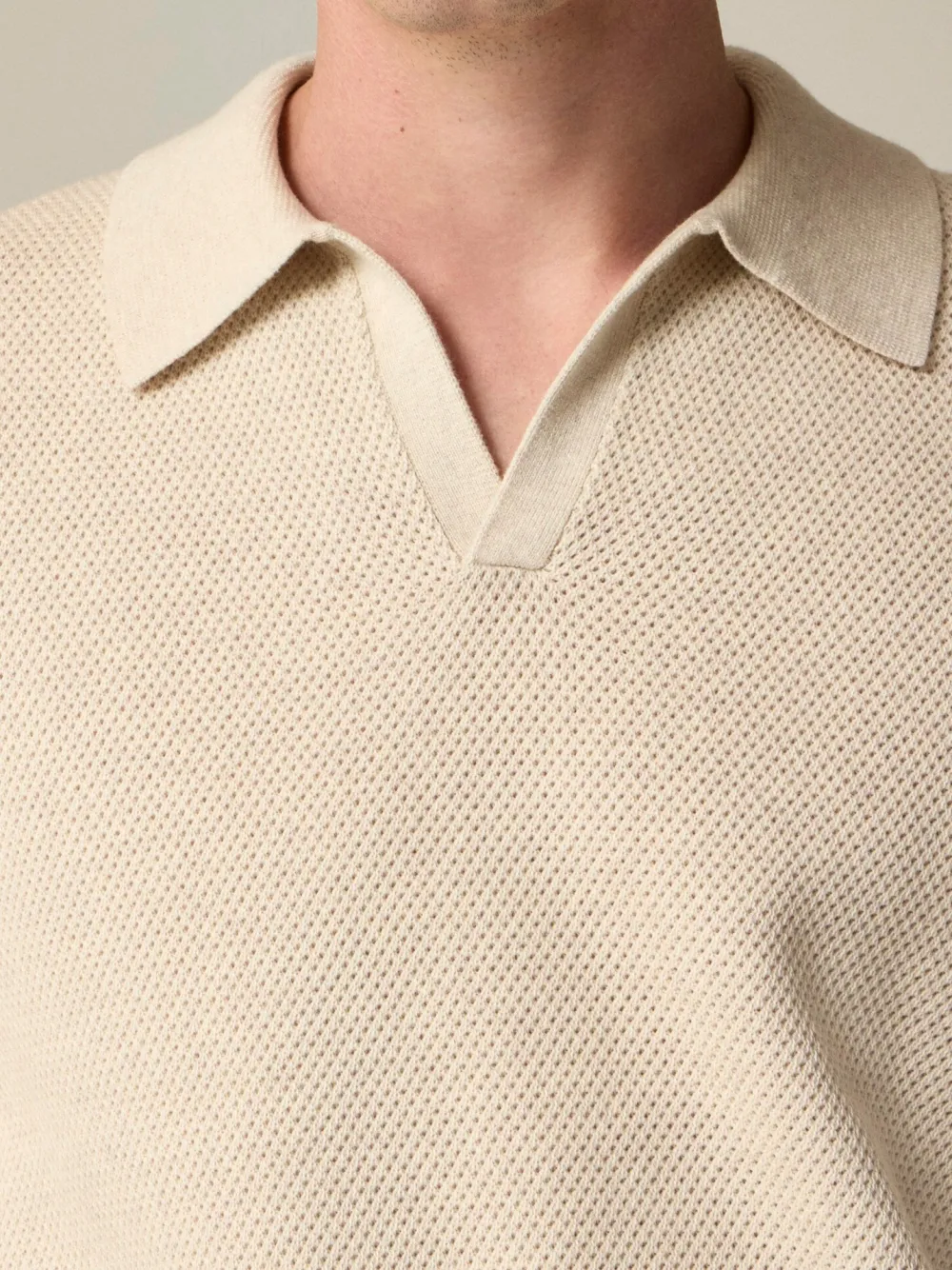 Beige Polo Style Knit Sweater