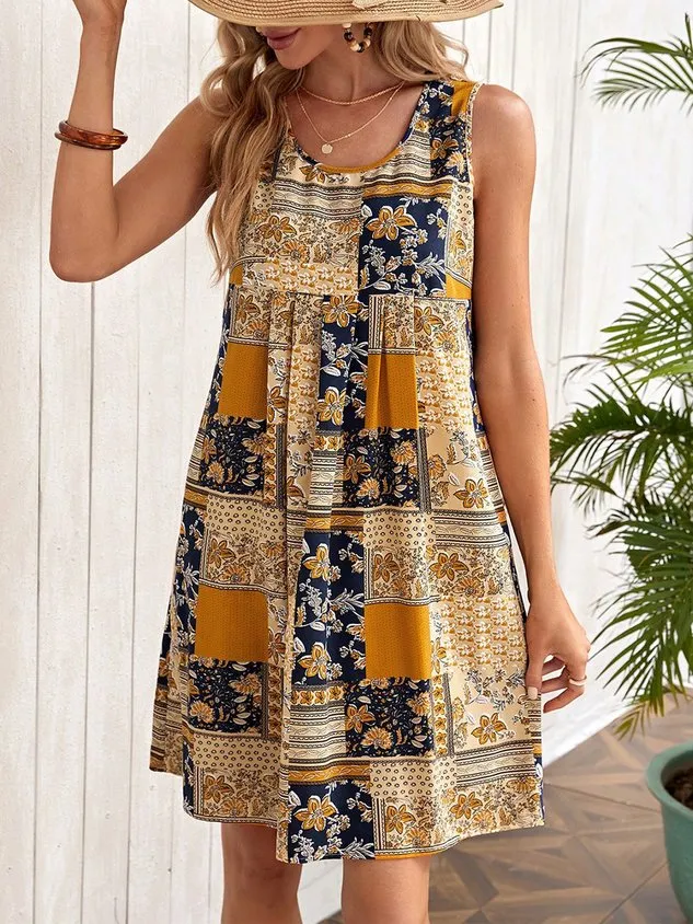 Casual Loose Ethnic Scoop Neck Dress