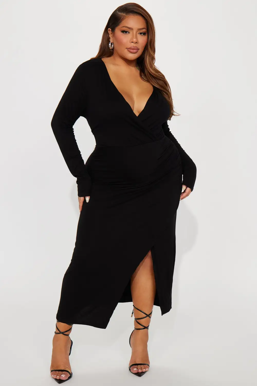 Claire Ruched Midi Dress - Black
