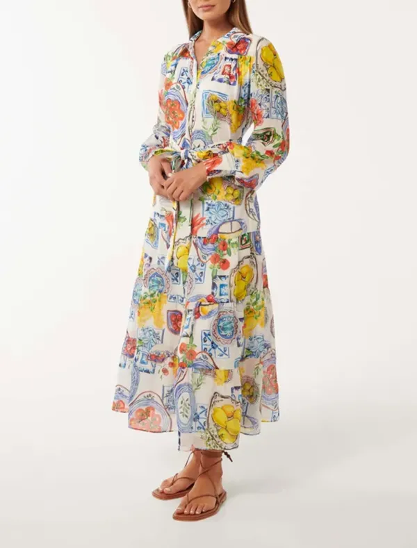 Tiered Midi Shirt Dress