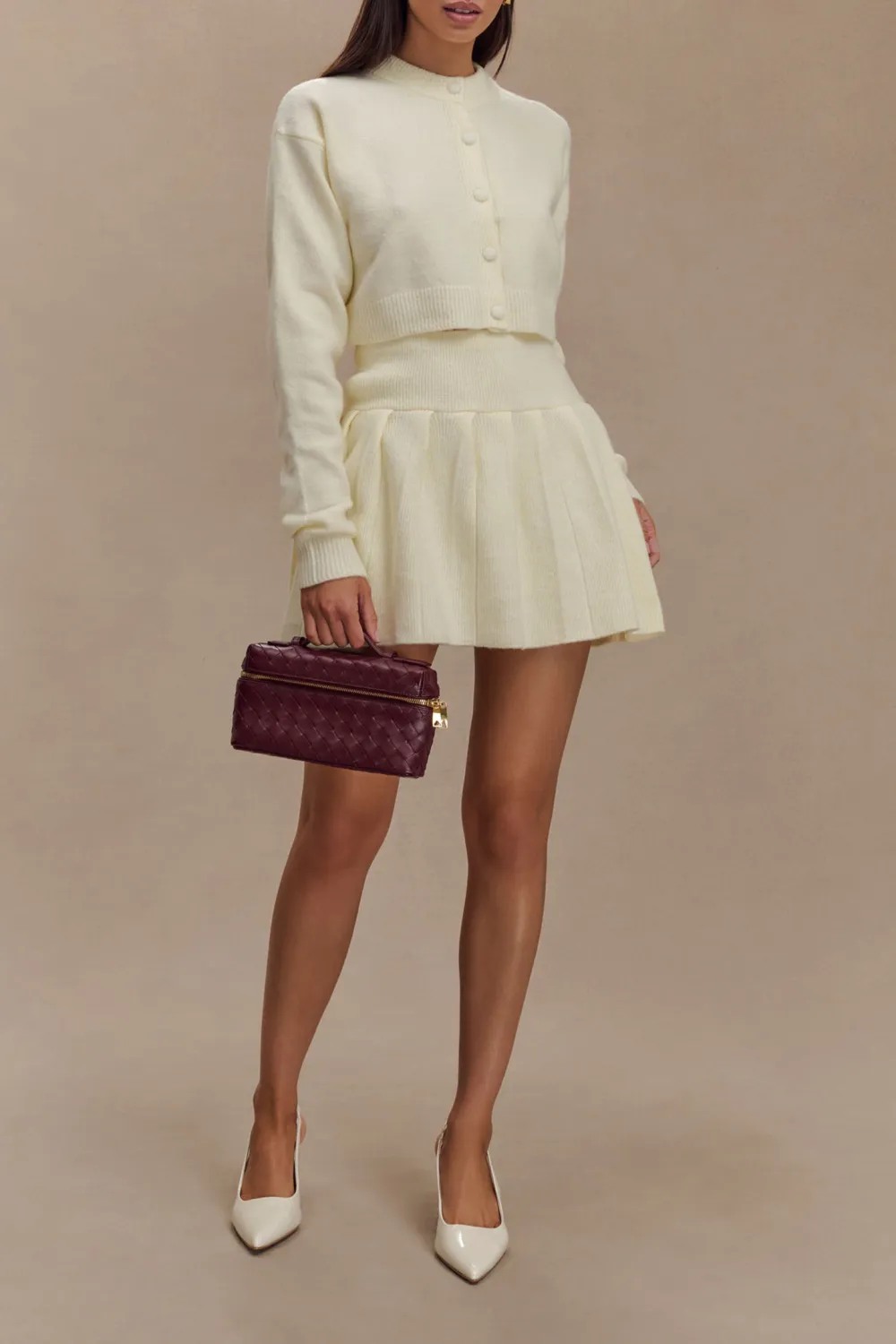 Pleated Knit Mini Skirt