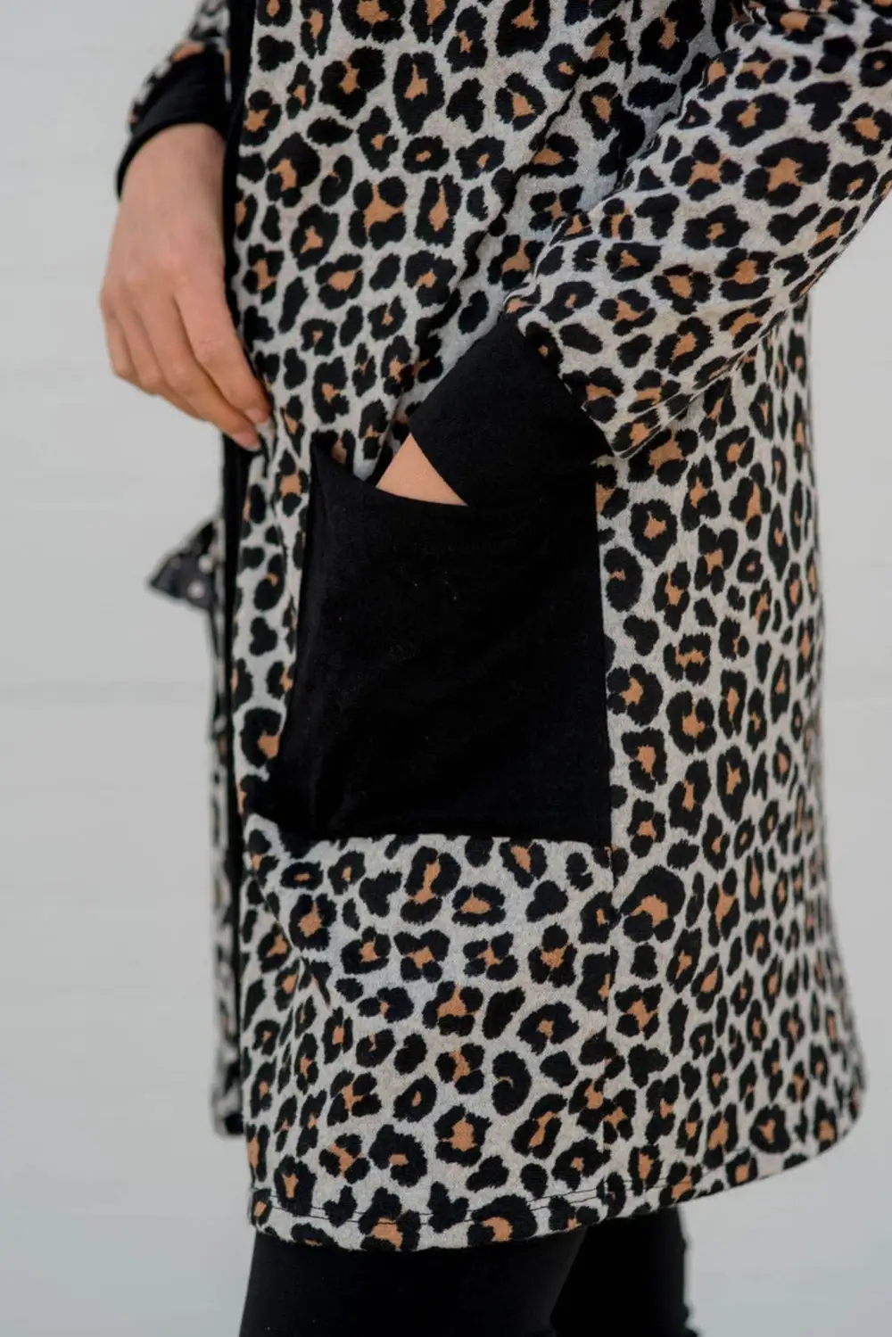 Leopard Patch Pocket Open Front Cardigan